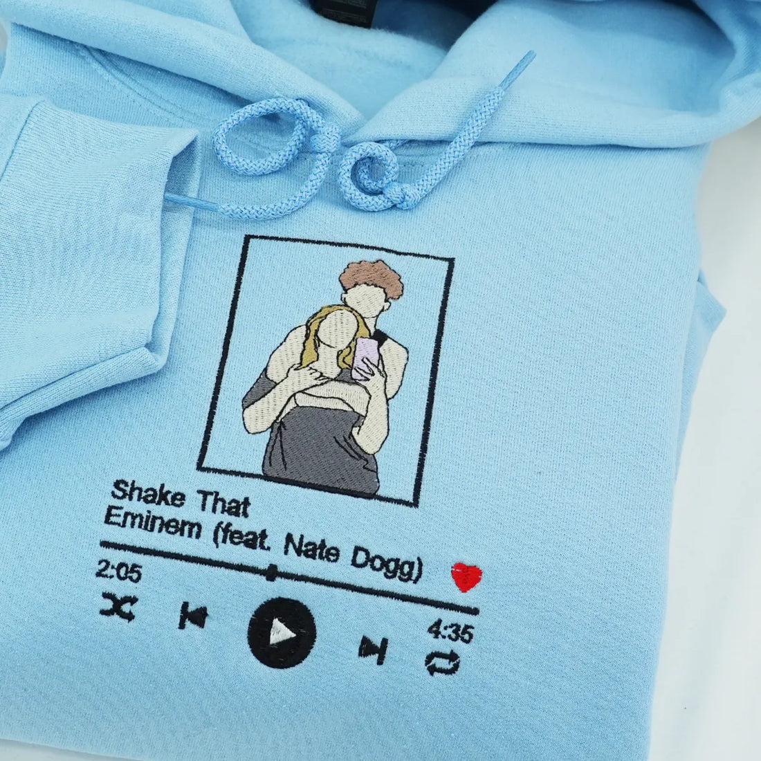 Embroidered Favorite Song Hoodie with Photo Portrait - Romantic Couple Gift