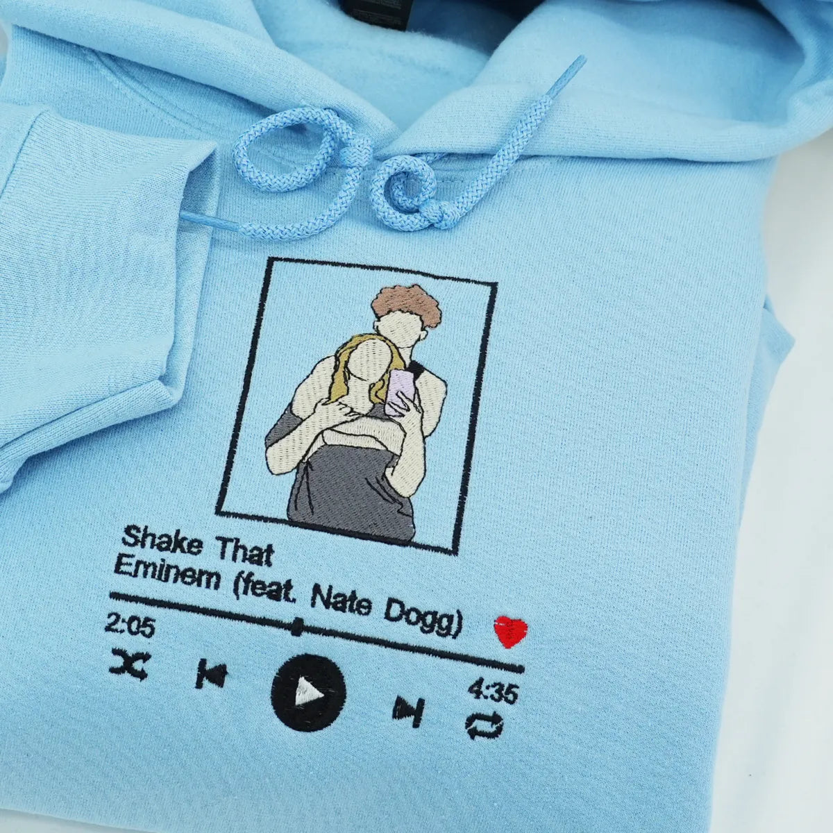 Embroidered Favorite Song Hoodie with Photo Portrait - Romantic Couple Gift