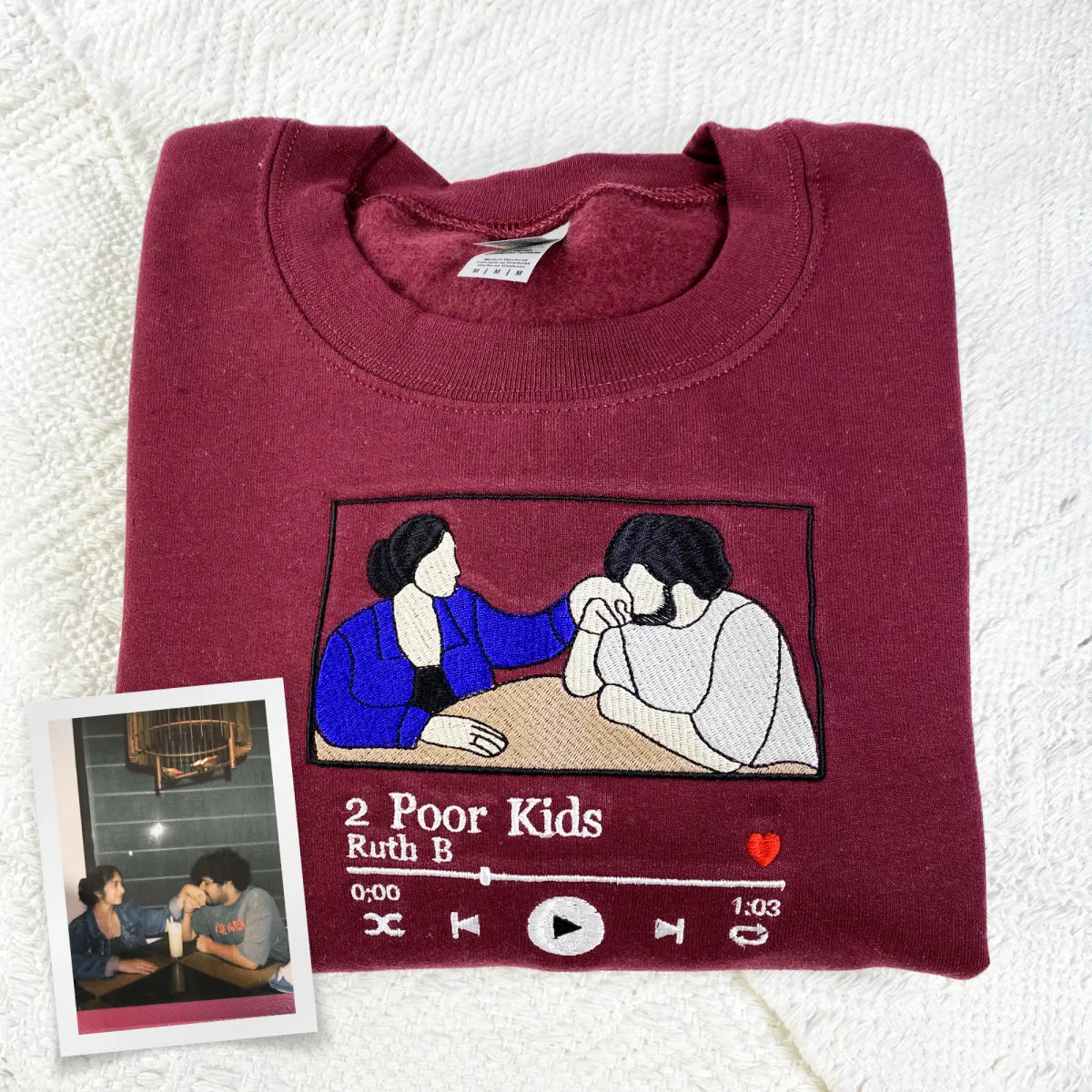 Embroidered Favorite Song Hoodie with Photo Portrait - Romantic Couple Gift