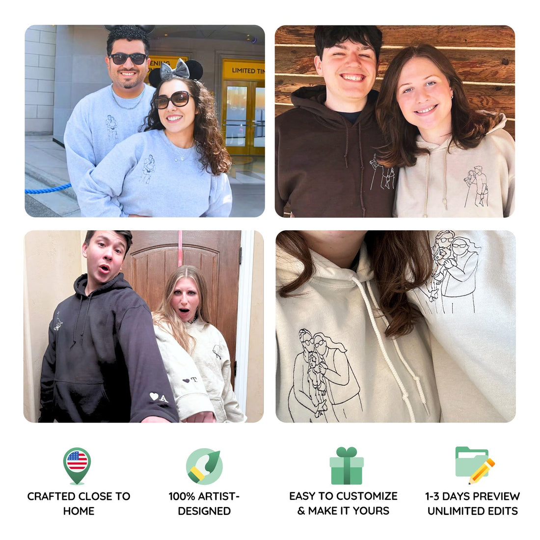 Embroidered Wedding Portrait Hoodie - Couple Engagement Gift