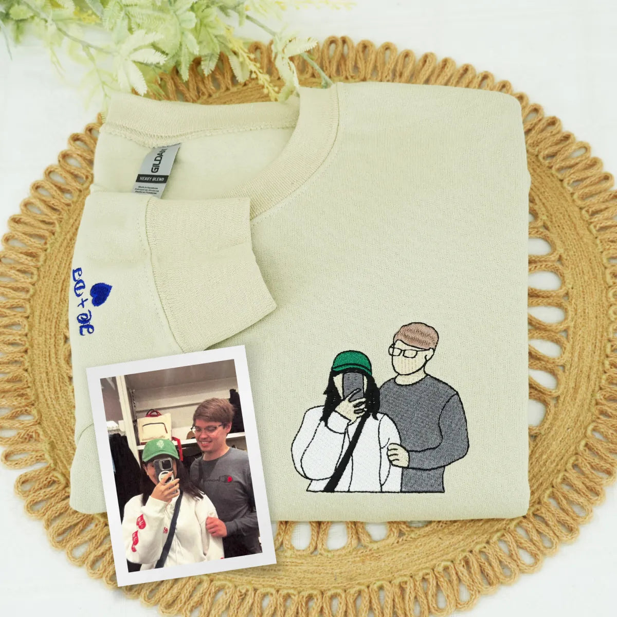 Embroidered Anniversary Hoodie with Full Color Couple Portrait - Wedding Gift