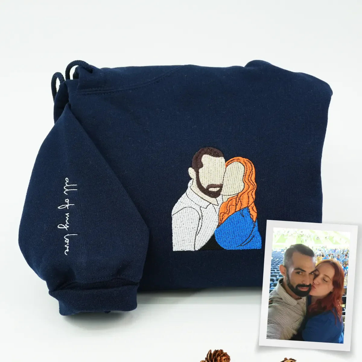 Embroidered Anniversary Hoodie with Full Color Couple Portrait - Wedding Gift