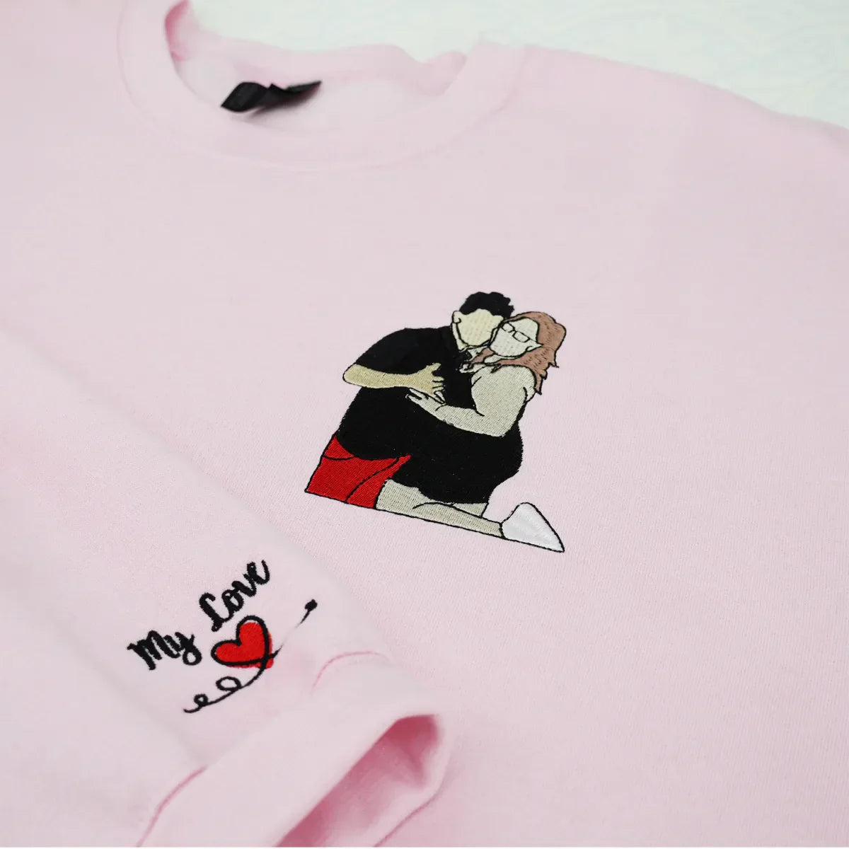 Embroidered Anniversary Hoodie with Full Color Couple Portrait - Wedding Gift