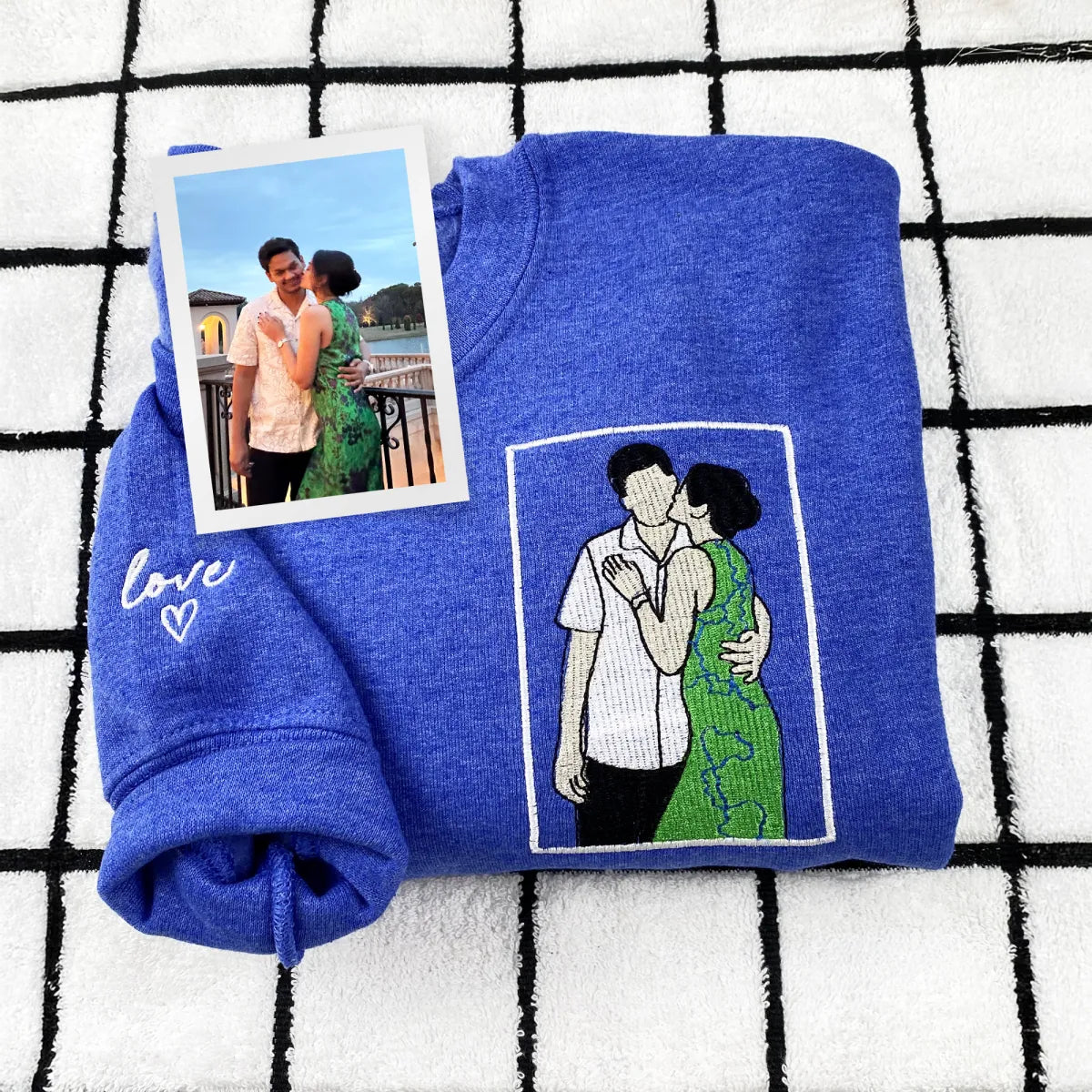 Embroidered Anniversary Hoodie with Full Color Couple Portrait - Wedding Gift