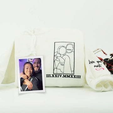 Embroidered Couple Portrait Outline Hoodie from Photo - Gift