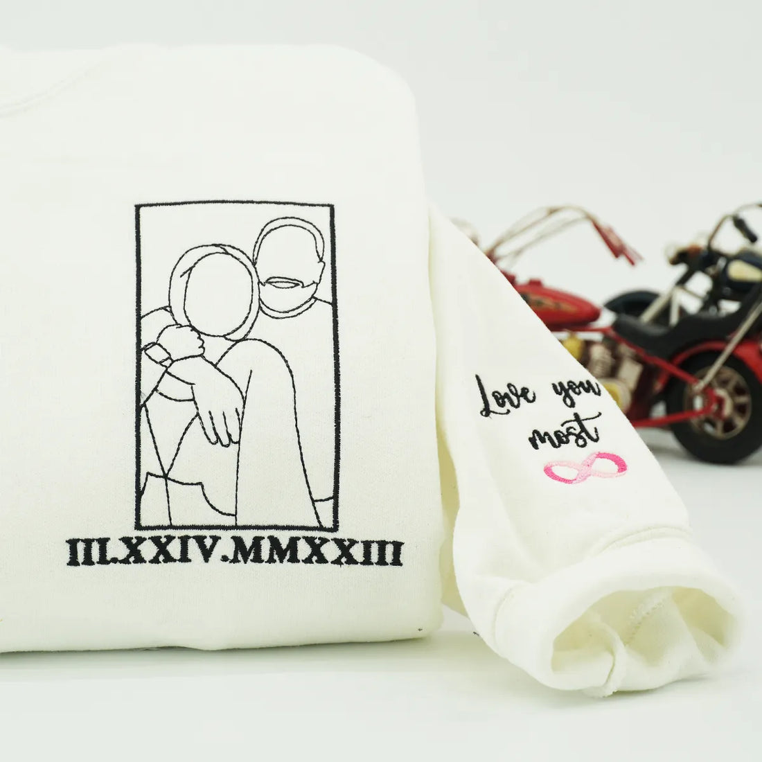 Embroidered Couple Portrait Outline Hoodie from Photo - Gift