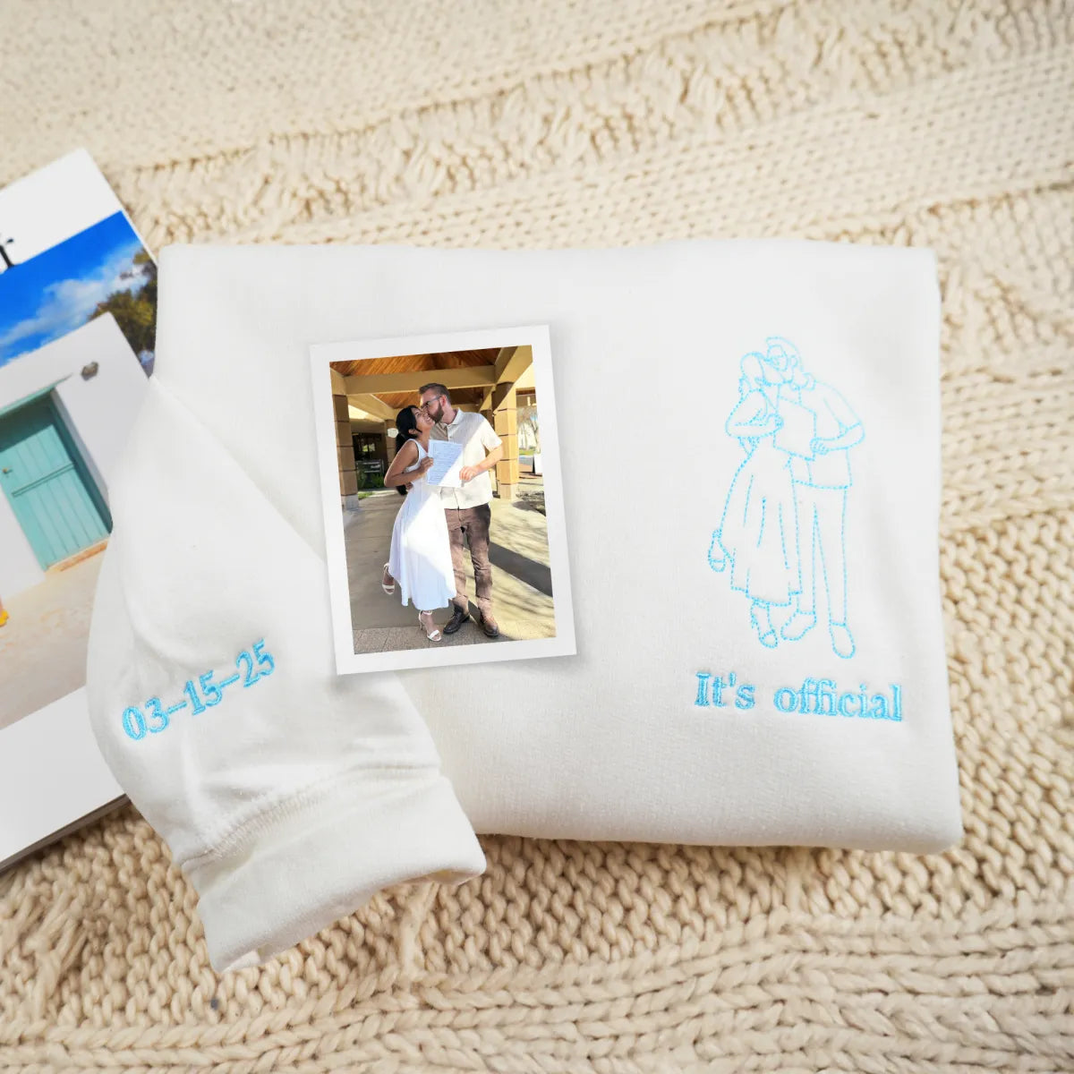 Embroidered Couple Portrait Outline Hoodie from Photo - Gift