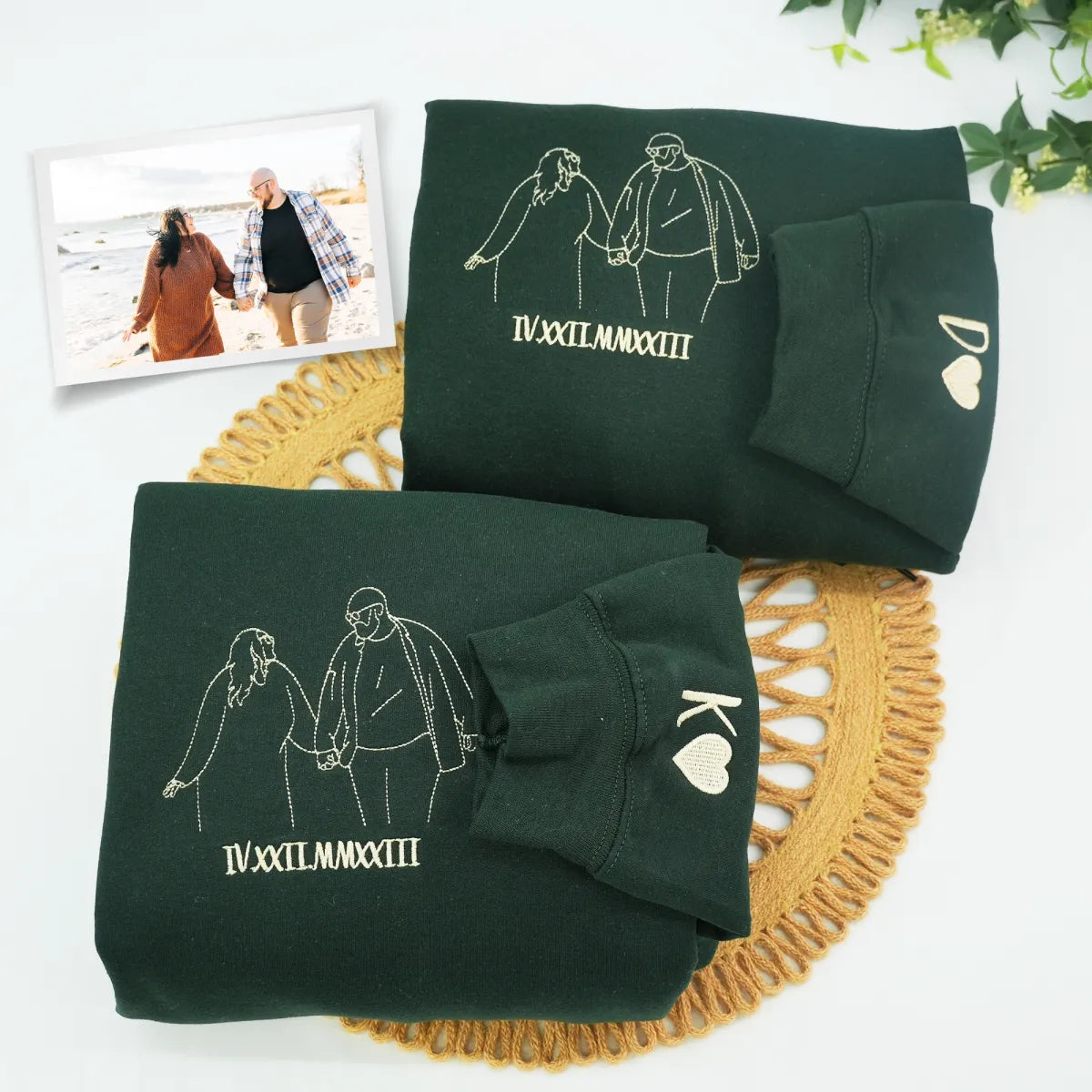 Embroidered Couple Portrait Outline Hoodie from Photo - Gift