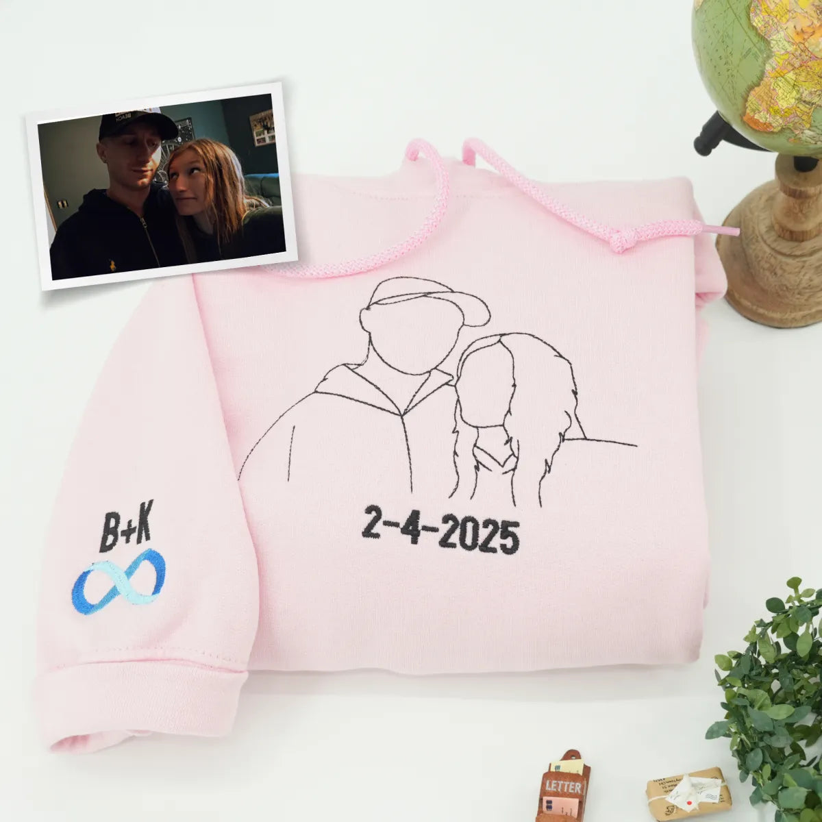 Embroidered Couple Portrait Outline Hoodie from Photo - Gift