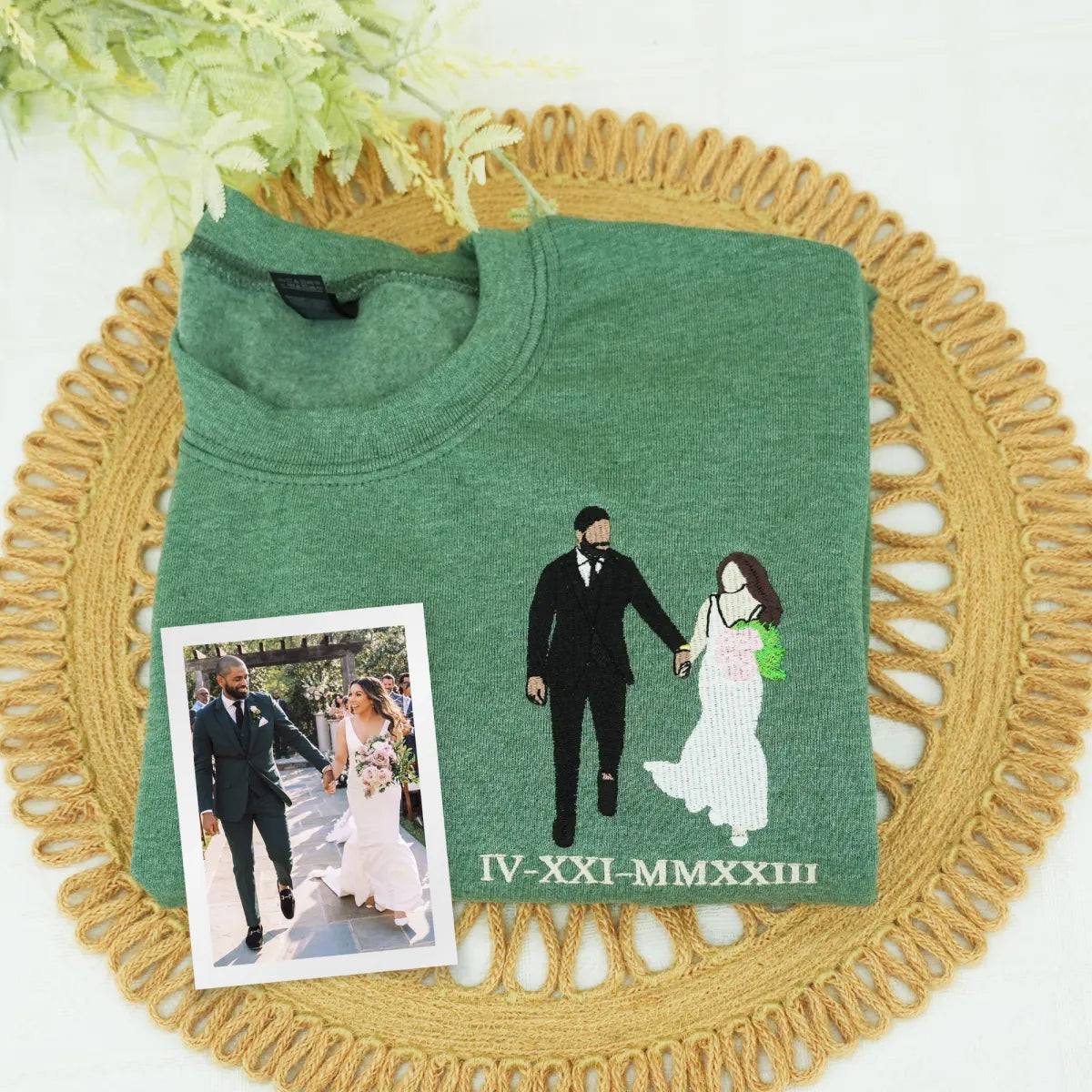 Embroidered Roman Numeral Hoodie with Photo Portrait - Couple Gift