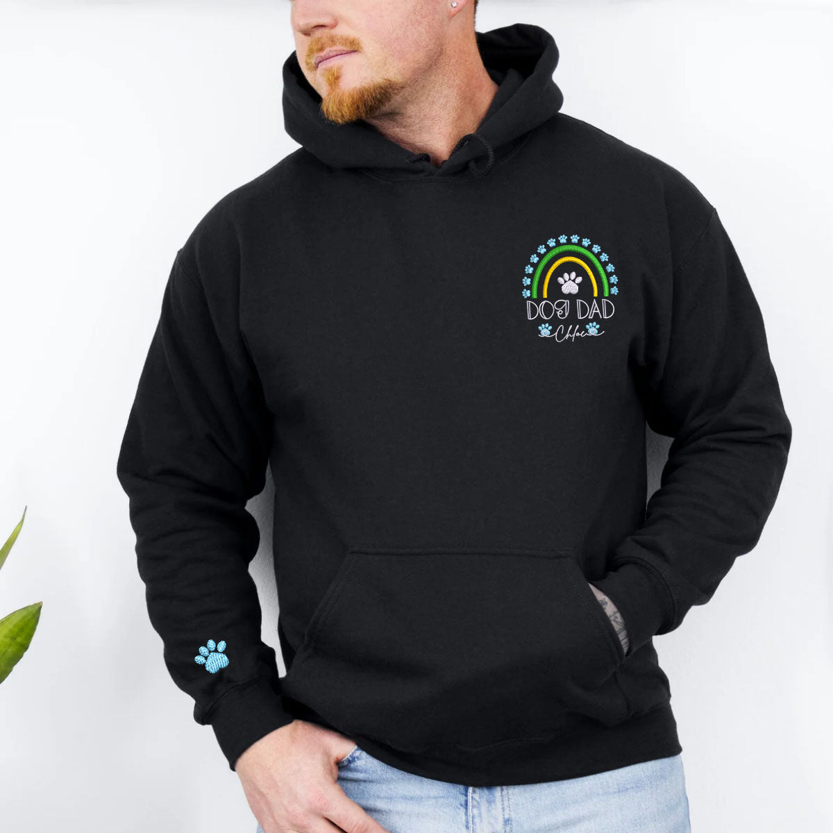 Embroidered Dog Dad Hoodie with Pet Names - Rainbow Design Pet Gift