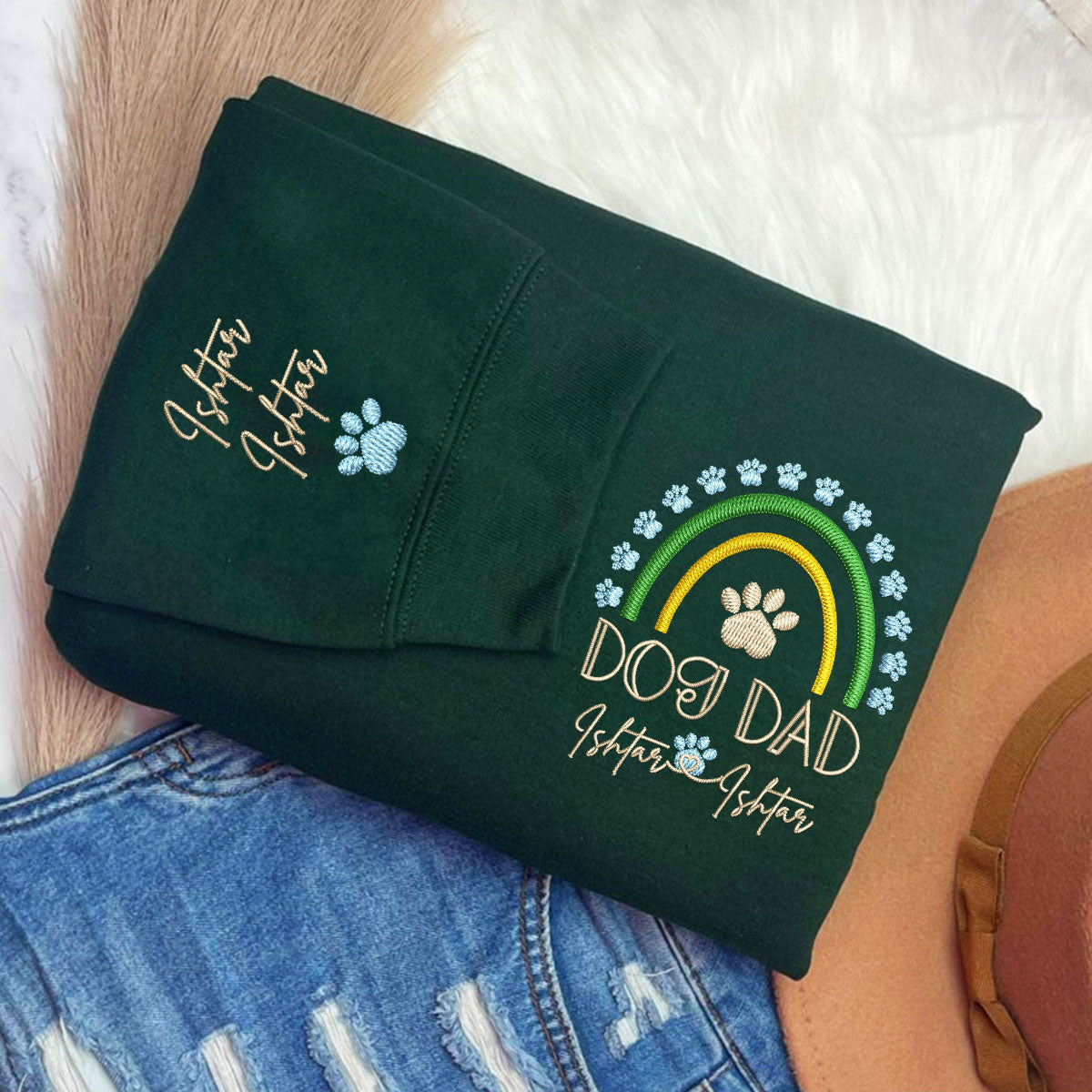 Embroidered Dog Dad Hoodie with Pet Names - Rainbow Design Pet Gift