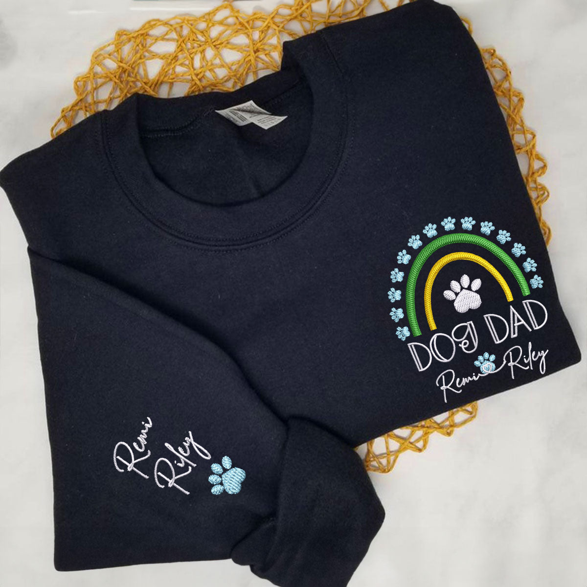 Embroidered Dog Dad Sweatshirt with Pet Names - Rainbow Design Pet Gift
