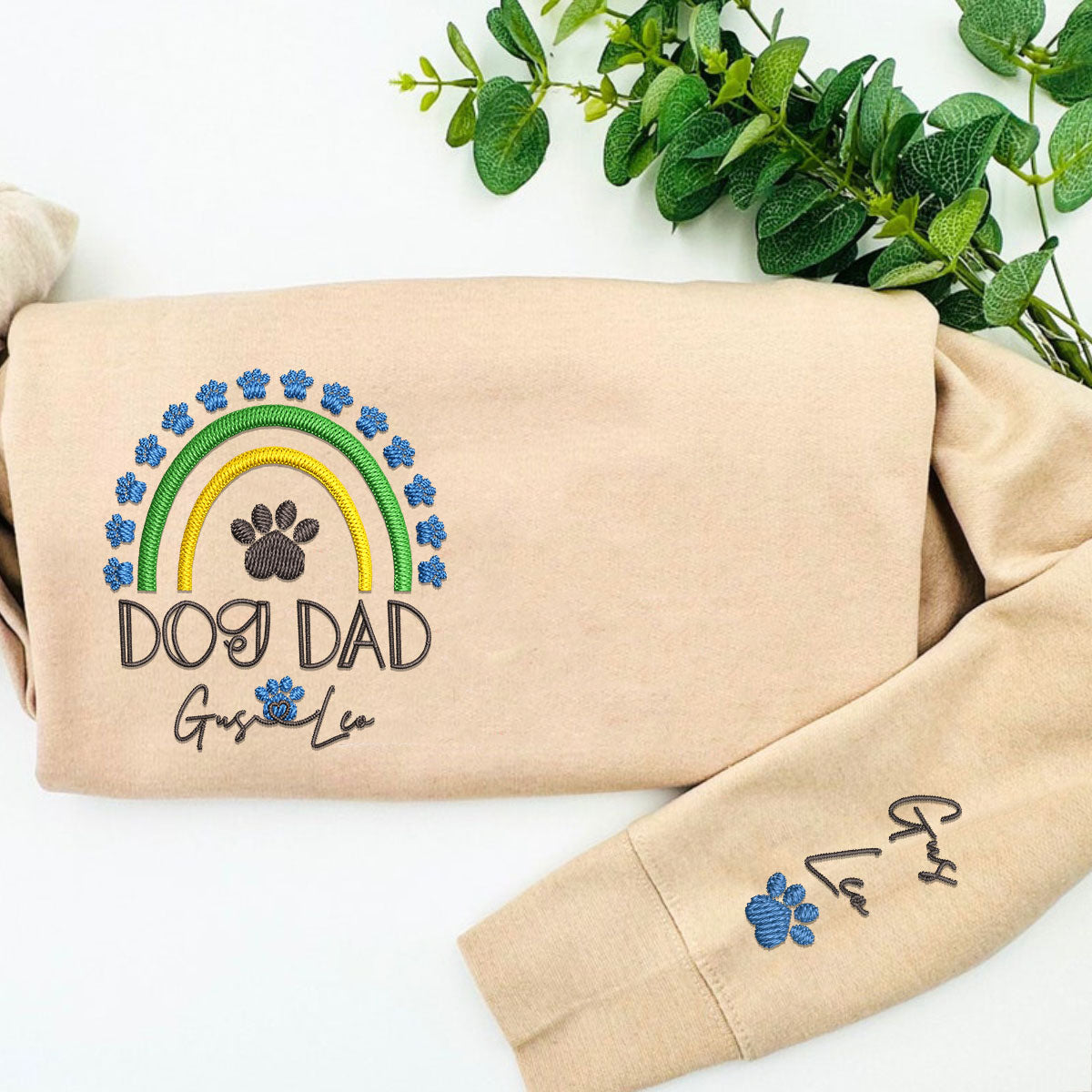 Embroidered Dog Dad Sweatshirt with Pet Names - Rainbow Design Pet Gift