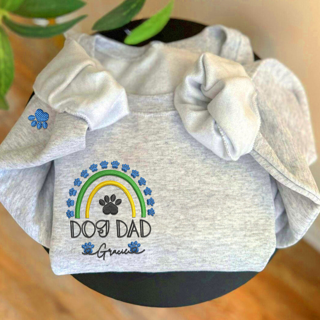 Embroidered Dog Dad Sweatshirt with Pet Names - Rainbow Design Pet Gift
