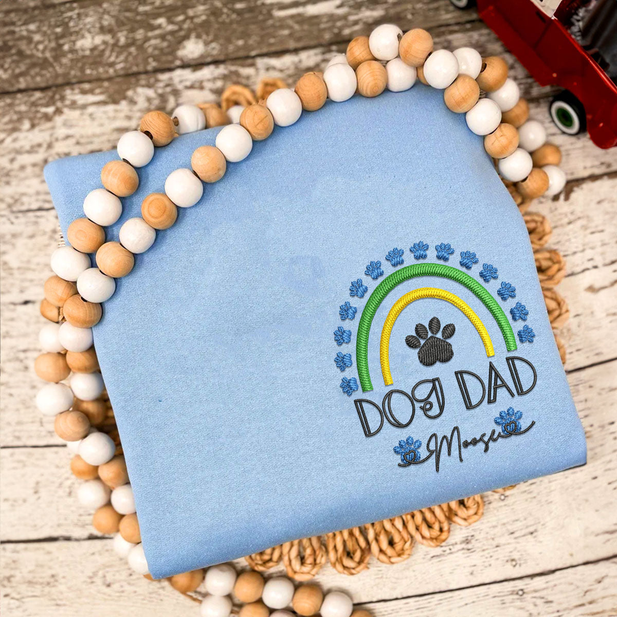Embroidered Dog Dad Sweatshirt with Pet Names - Rainbow Design Pet Gift