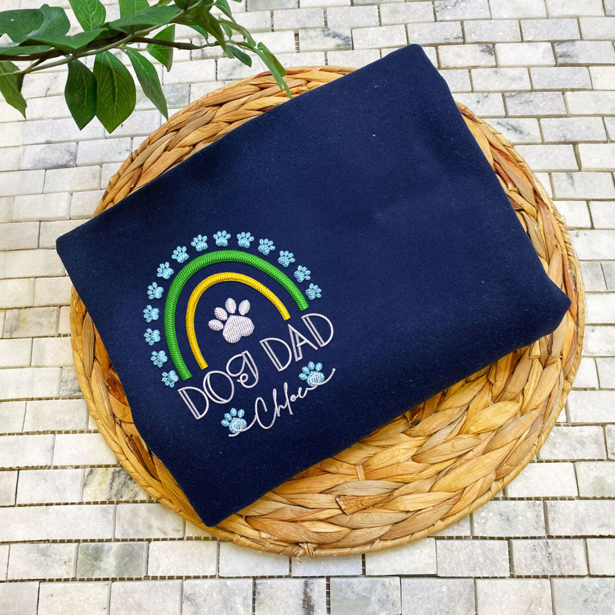 Embroidered Dog Dad Sweatshirt with Pet Names - Rainbow Design Pet Gift