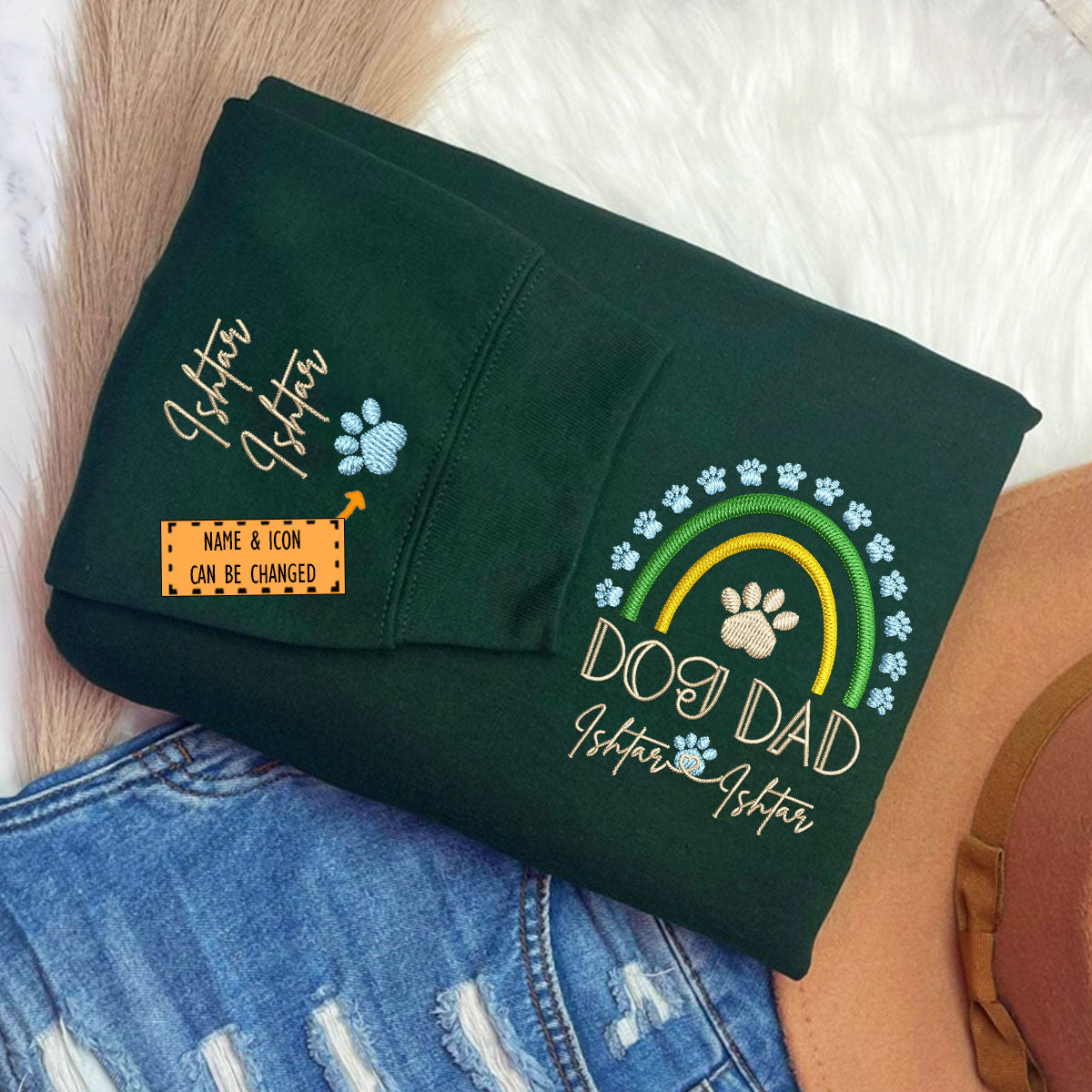 Embroidered Dog Dad Sweatshirt with Pet Names - Rainbow Design Pet Gift