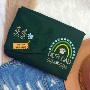 Embroidered Dog Dad Sweatshirt with Pet Names - Rainbow Design Pet Gift