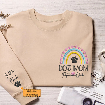 Embroidered Dog Mom Sweatshirt with Pet Names - Rainbow Design Pet Gift