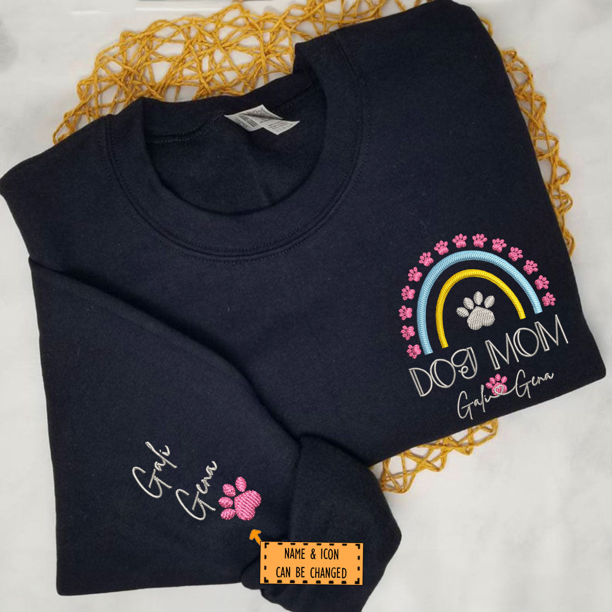 Embroidered Dog Mom Sweatshirt with Pet Names - Rainbow Design Pet Gift