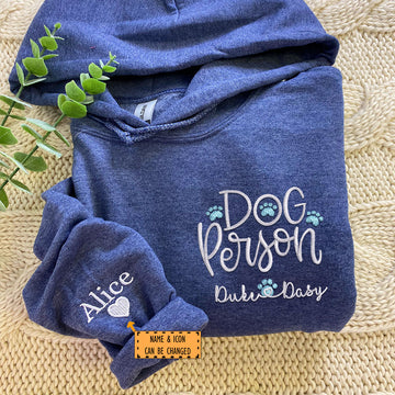 Embroidered Dog Person Hoodie with Pet Names - Dog Lover Gift