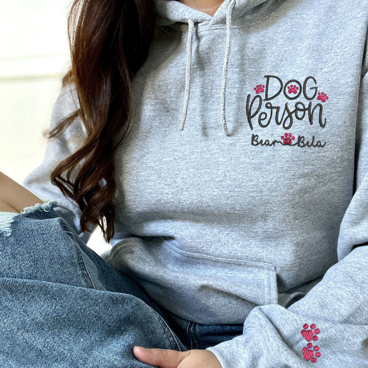 Embroidered Dog Person Hoodie with Pet Names - Dog Lover Gift