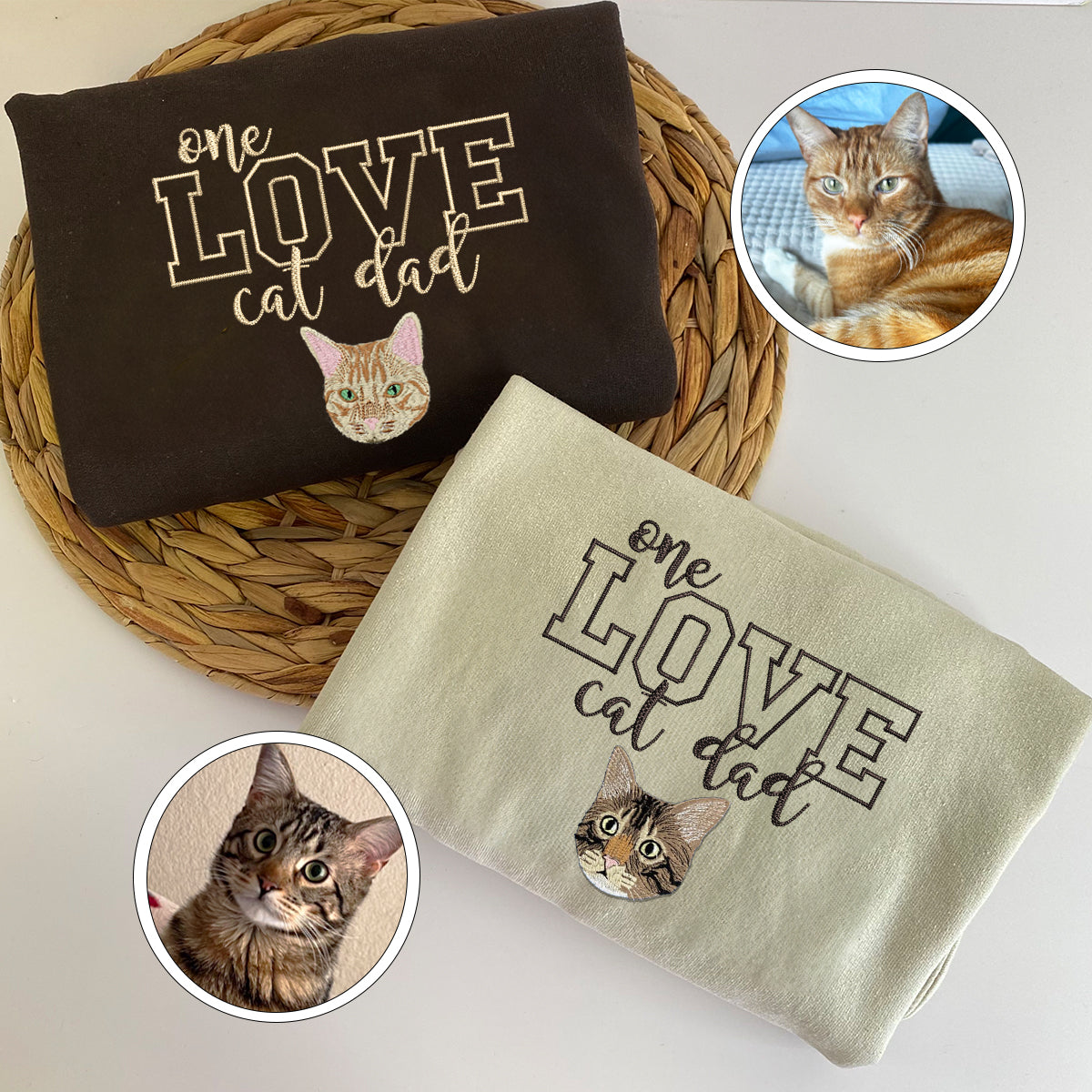 Embroidered One Love Cat Dad Hoodie - Cat Father Gift