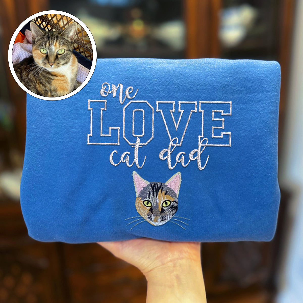 Embroidered One Love Cat Dad Hoodie - Cat Father Gift