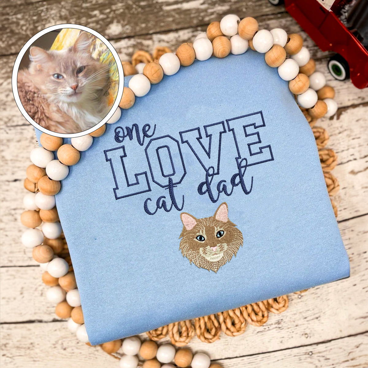 Embroidered One Love Cat Dad Hoodie - Cat Father Gift