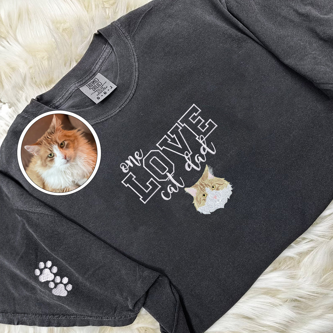 Embroidered One Love Cat Dad T-Shirt - Cat Father Gift