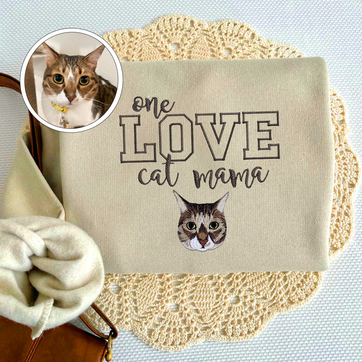 Embroidered One Love Cat Mama Hoodie - Cat Mother Gift