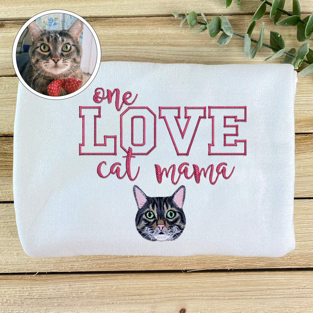 Embroidered One Love Cat Mama Sweatshirt - Cat Mother Gift