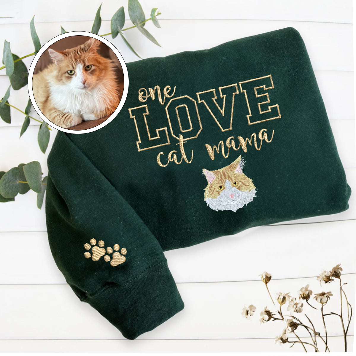 Embroidered One Love Cat Mama Sweatshirt - Cat Mother Gift