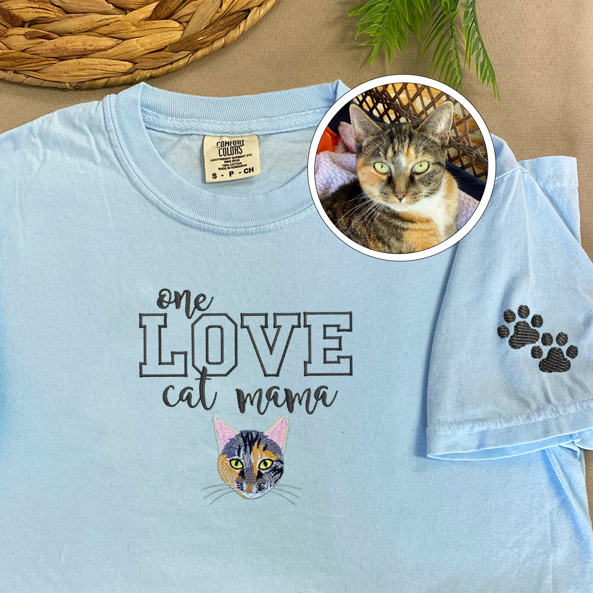 Embroidered One Love Cat Mama T-Shirt - Cat Mother Gift