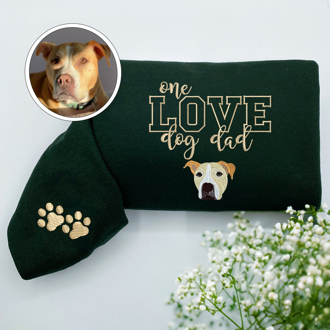 Embroidered One Love Dog Dad Hoodie - Pet Father Gift