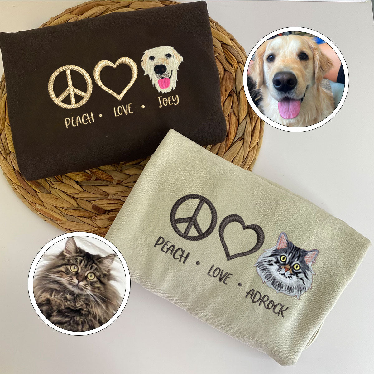 Embroidered Peace Love Pet Hoodie with Names - Pet Lover Gift