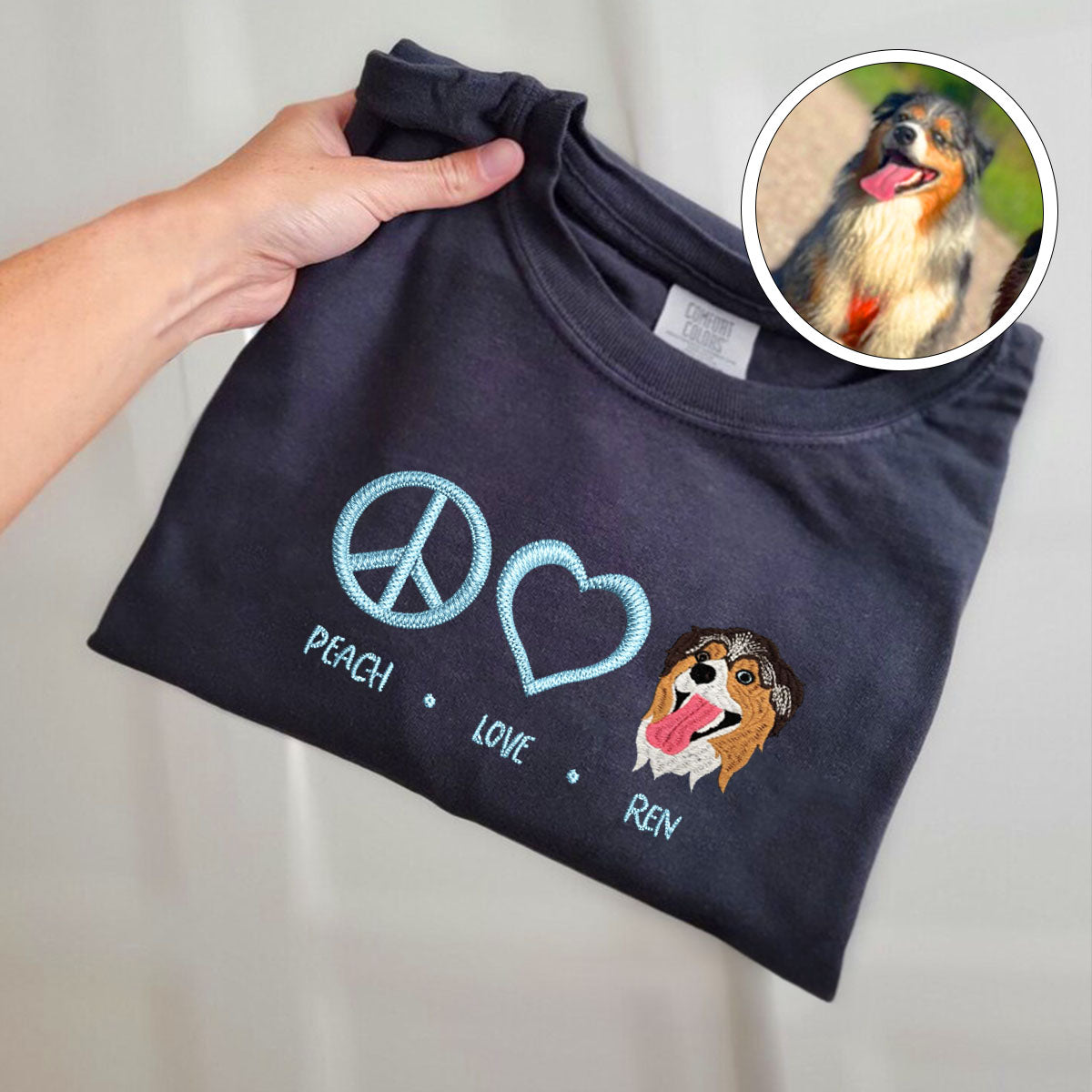 Embroidered Peace Love Pet T-Shirt with Names - Pet Lover Gift