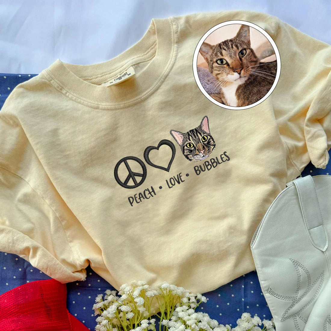 Embroidered Peace Love Pet T-Shirt with Names - Pet Lover Gift