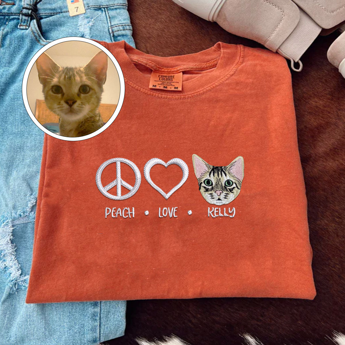 Embroidered Peace Love Pet T-Shirt with Names - Pet Lover Gift