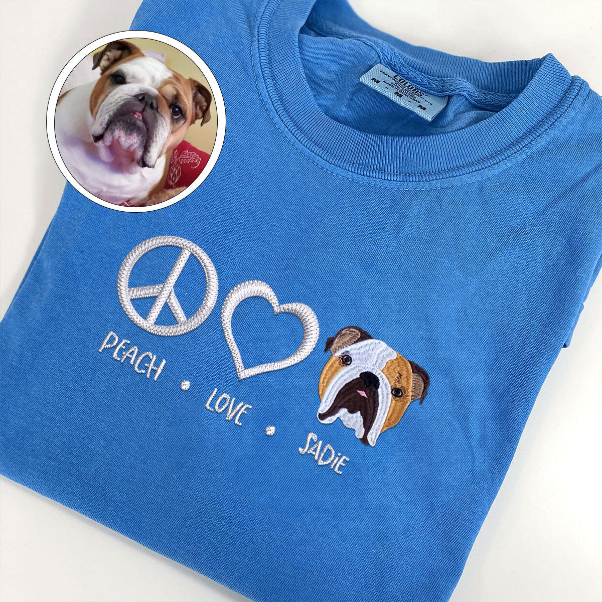 Embroidered Peace Love Pet T-Shirt with Names - Pet Lover Gift