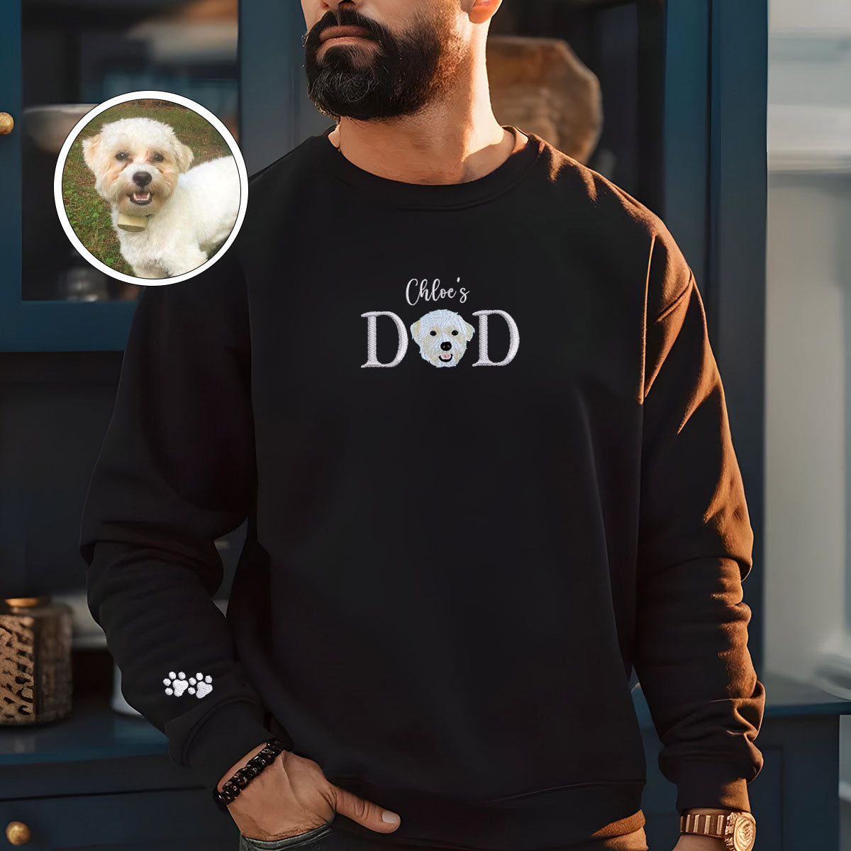 Embroidered Pet Dad Sweatshirt with Pet Name - Dog Father Gift