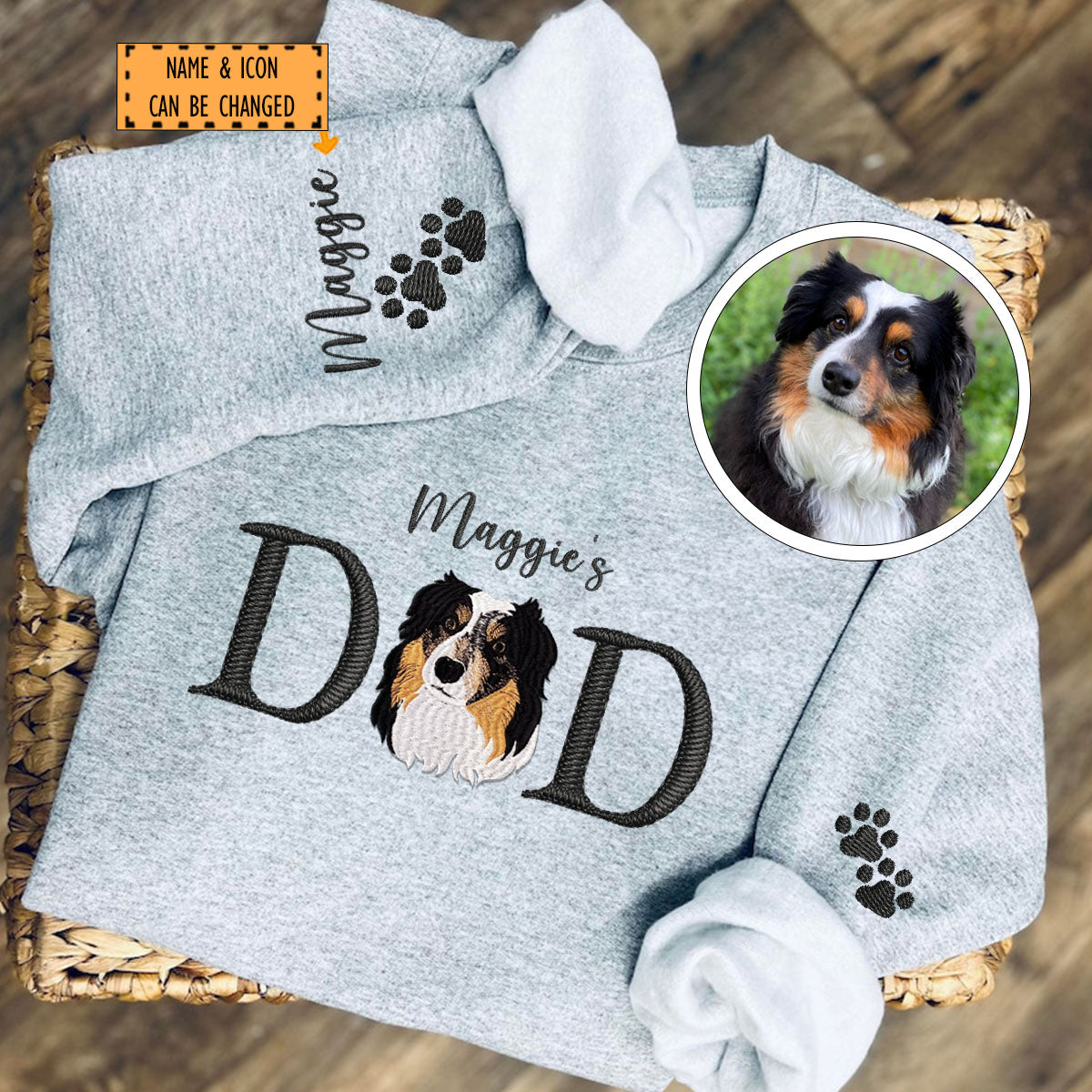 Embroidered Pet Dad Sweatshirt with Pet Name - Dog Father Gift