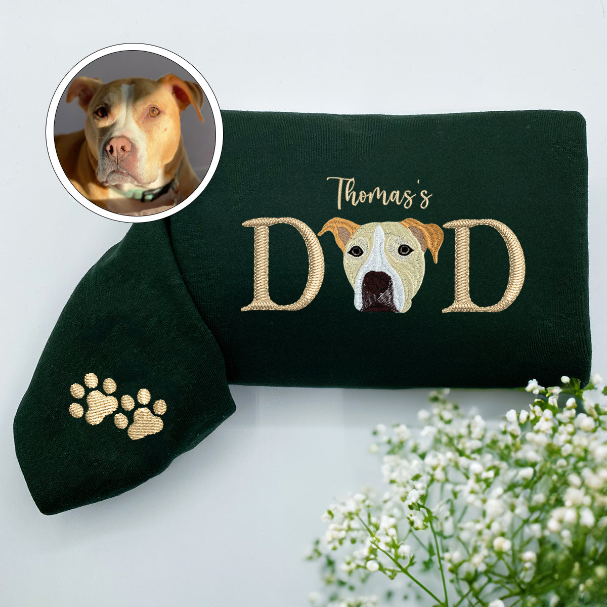 Embroidered Pet Dad Sweatshirt with Pet Name - Dog Father Gift