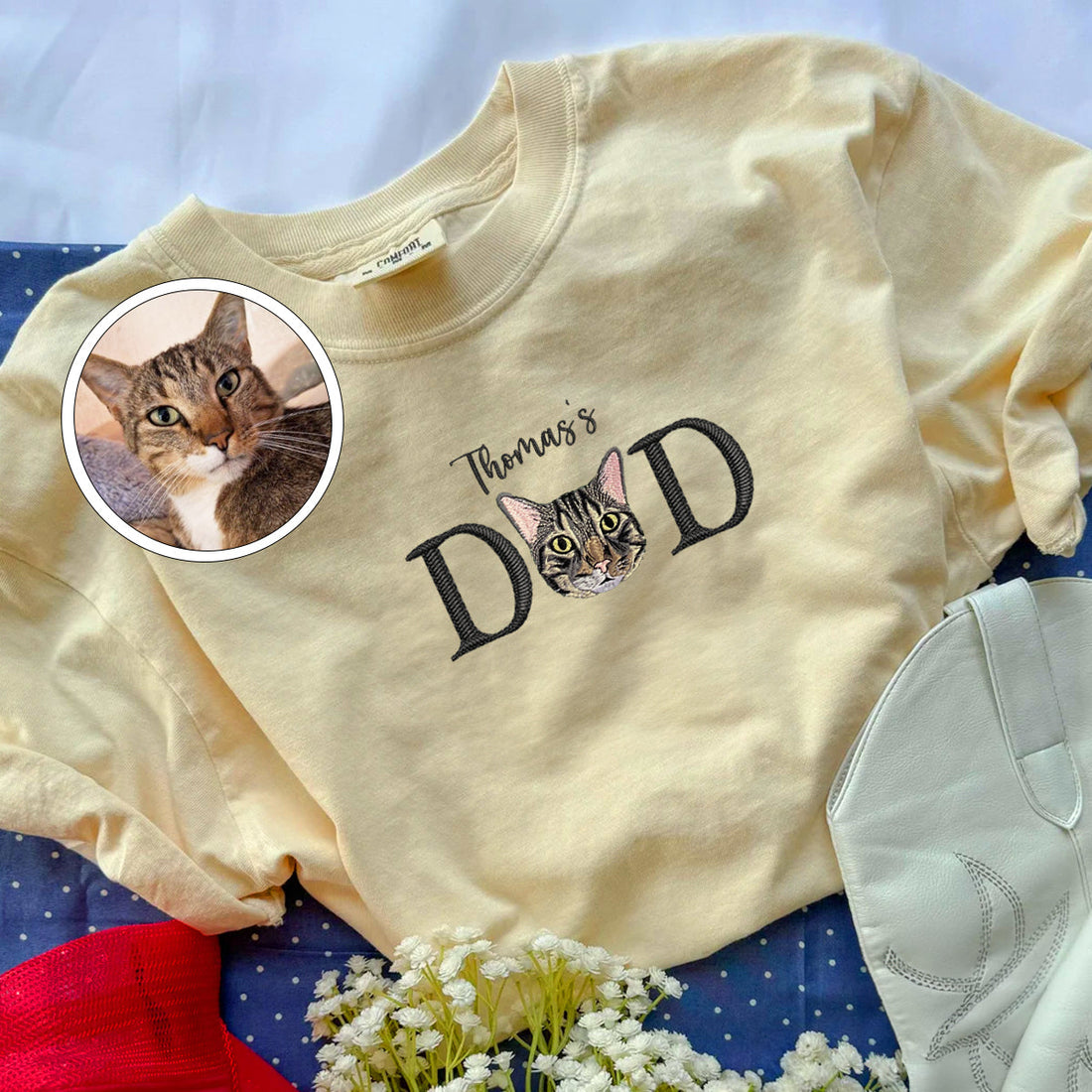 Embroidered Pet Dad T-Shirt with Pet Name - Dog Father Gift