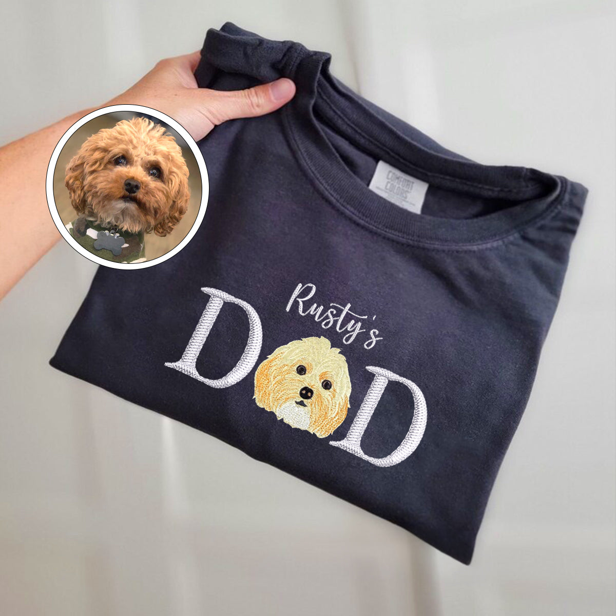 Embroidered Pet Dad T-Shirt with Pet Name - Dog Father Gift