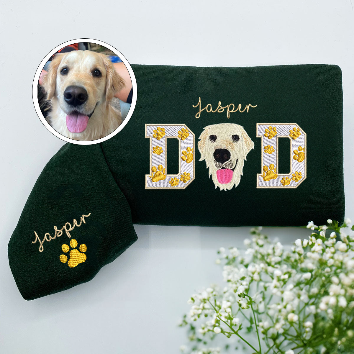 Embroidered Pet Dad Hoodie with Pet Photo - Dog Father Gift