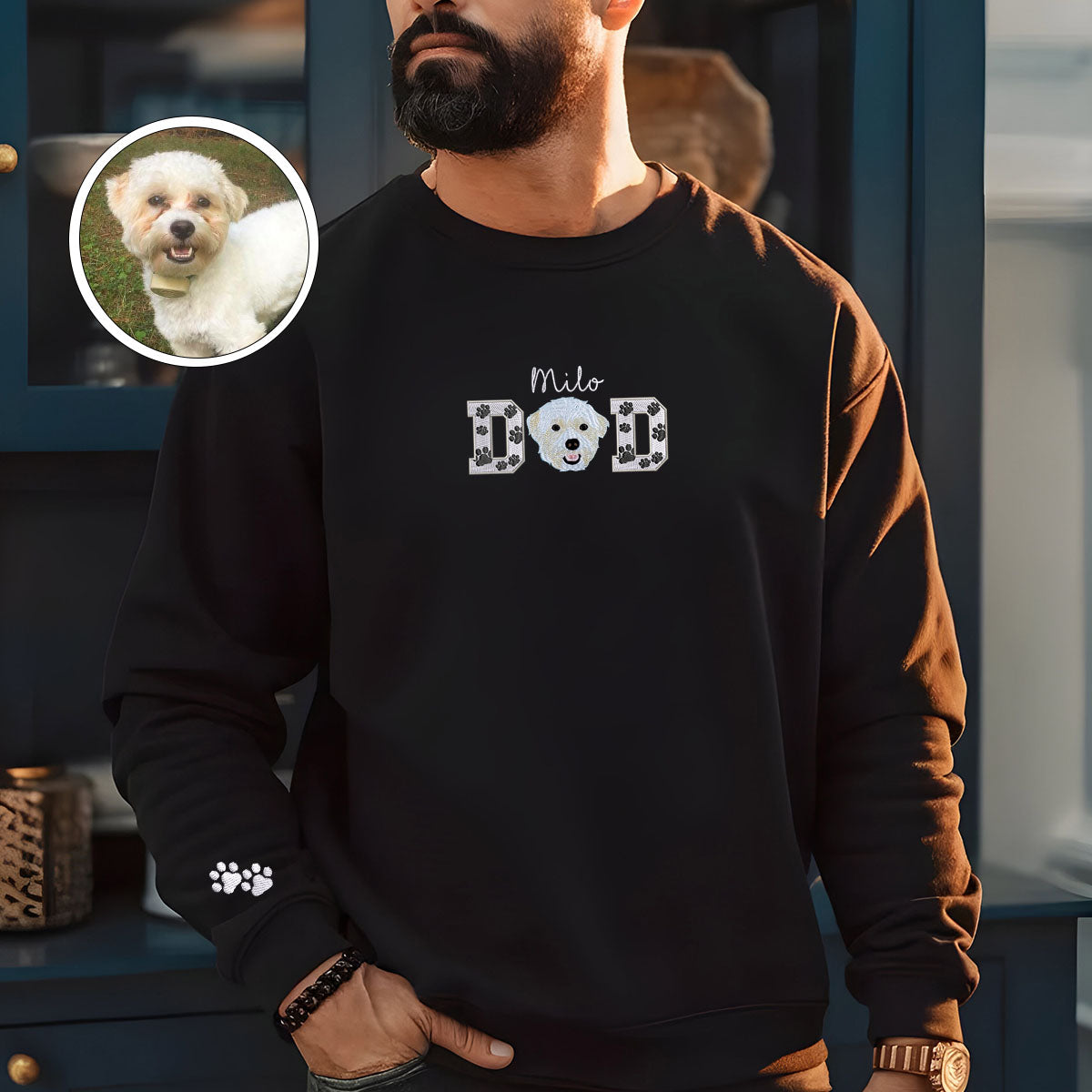 Embroidered Pet Dad Sweatshirt with Pet Photo - Dog Father Gift