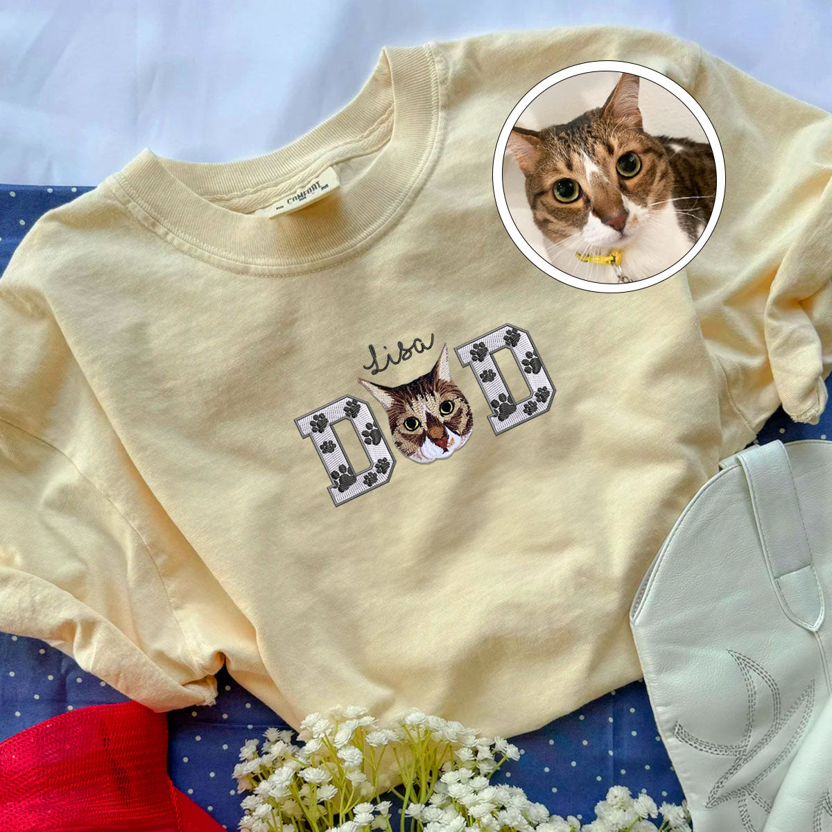 Embroidered Pet Dad T-Shirt with Pet Photo - Dog Father Gift