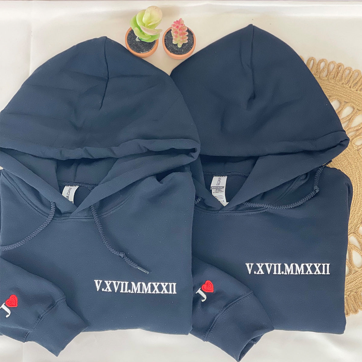 Embroidered Anniversary Hoodie with Roman Numeral Date - Couple Gift